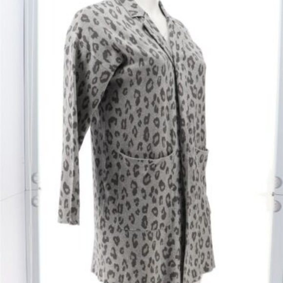 NWT G BY GIULIANA JACQUARD SWEATER KNIT DUSTER‎ CARDIGAN GRAY LEOPARD XS - Picture 8 of 12